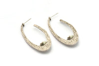 Küpe Çivisi, 2 Antik Gümüş Kaplama Pirinç - 7 mm Taş İçin Pedli Oval Şekilli Çivili Küpe - Gümüş Küpeler (51x24x1,8 mm) N2298 H056