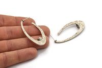 Küpe Çivisi, 2 Antik Gümüş Kaplama Pirinç - 7 mm Taş İçin Pedli Oval Şekilli Çivili Küpe - Gümüş Küpeler (51x24x1,8 mm) N2298 H056