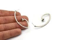 Küpe Çivisi, 2 Antik Gümüş Kaplama Pirinç - 7 mm Taş İçin Pedli Düzensiz Şekilli Çivili Küpe, Gümüş Küpeler (55x21x2 mm) N2419 H197