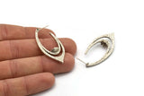 Küpe Çivisi, 2 Antik Gümüş Kaplama Pirinç - Markiz Şekilli Çivili Küpe, 7 mm Taş İçin Pedli, Gümüş Küpeler (46x21x1,8 mm) N2421 H155
