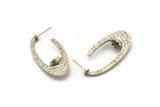 Küpe Çivisi, 2 Antik Gümüş Kaplama Pirinç - 7 mm Taş İçin Pedli Oval Şekilli Çivili Küpe - Gümüş Küpeler (39x18x2 mm) N2413 H163