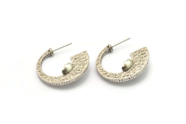 Küpe Çivisi, 2 Antik Gümüş Kaplama Pirinç - 7 mm Taş İçin Pedli Yuvarlak Şekilli Çivili Küpe - Gümüş Küpeler (27x2 mm) N2296 H080