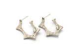 Küpe Çivisi, 2 Antik Gümüş Kaplama Pirinç - 7 mm Taş İçin Pedli Düzensiz Çivili Küpe - Gümüş Küpeler (38x23x1,8 mm) N2415 H134
