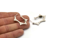 Küpe Çivisi, 2 Antik Gümüş Kaplama Pirinç - 7 mm Taş İçin Pedli Düzensiz Çivili Küpe - Gümüş Küpeler (38x23x1,8 mm) N2415 H134