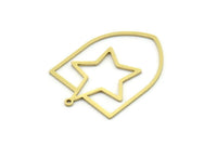 Brass Star Charm, 4 Raw Brass Shield Charms With 1 Loop, Geometric Findings (35x24.5x0.80mm) SMP0733