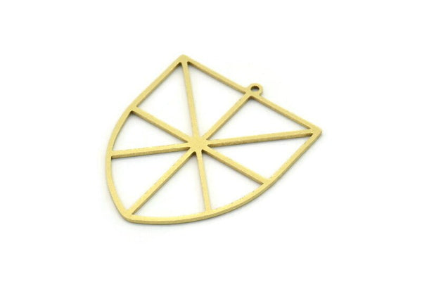 Brass Shield Charm, 4 Raw Brass Shield Charms With 1 Loop, Geometric Findings (34x28x0.80mm) SMP0736