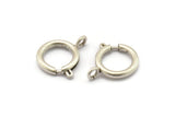18mm Spring Ring Clasps, 4 Antique Silver Plated Brass Round Spring Ring Clasps with 1 Loop (18mm) BS 2356