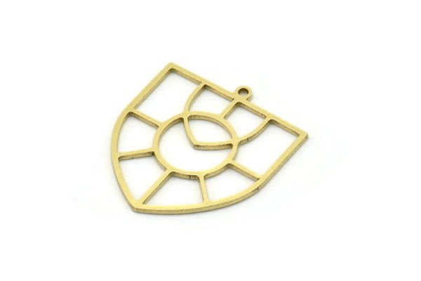 Brass Shield Charm, 4 Raw Brass Shield Charms With 1 Loop, Geometric Findings (26x23x0.80mm) SMP0753