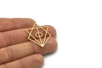 Brass Diamond Charm, 4 Raw Brass Diamond Charms With 1 Loop, Findings (37x26x0.80mm) SMP0754