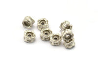 Rondelle 10mm Spacer Bead, 6 Antique Silver Plated Brass Rondelle Beads, Findings (10x5.4mm) N0278