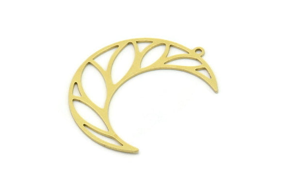 Brass Moon Charm, 6 Raw Brass Crescent Moon Charms With 1 Loop, Findings (32x10x0.60mm) SMP0763