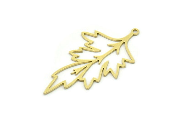 Brass Leaf Charm, 6 Raw Brass Leaf Charms With 1 Loop, Charm Pendants (39x22x0.60mm) SMP0773