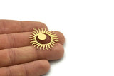 Brass Sun Charm, 4 Raw Brass Sun Charms With 1 Loop, Findings (33x31x0.60mm) SMP0775