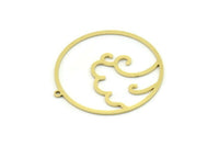 Brass Round Charm, 2 Raw Brass Wavy Patterned Round Shaped Charms With 1 Loop, Charm Pendants (34x32x0.80mm) SMP0788