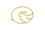 Brass Round Charm, 2 Raw Brass Wavy Patterned Round Shaped Charms With 1 Loop, Charm Pendants (34x32x0.80mm) SMP0788