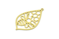 Brass Drop Charm, 6 Raw Brass Bee And Honeycomb Patterned Drop Shaped Charms With 1 Loop, Charm Pendants (32x19x0.60mm) SMP0804