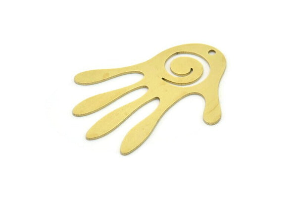 Brass Hand Charm, 6 Raw Brass Hand Charms With 1 Hole, Earrings, Findings (32x25x0.60mm) SMP0806