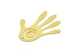 Brass Hand Charm, 6 Raw Brass Hand Charms With 1 Hole, Earrings, Findings (32x25x0.60mm) SMP0806