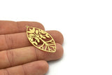 Brass Marquise Charm, 4 Raw Brass Tree Patterned Marquise Shaped Charms With 1 Loop, Charm Pendants (44x22x0.60mm) SMP0823