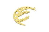 Brass Moon Charm, 6 Raw Brass Crescent Moon And Branch Shaped Charms With 1 Loop, Findings (34x23x0.60mm) SMP0825