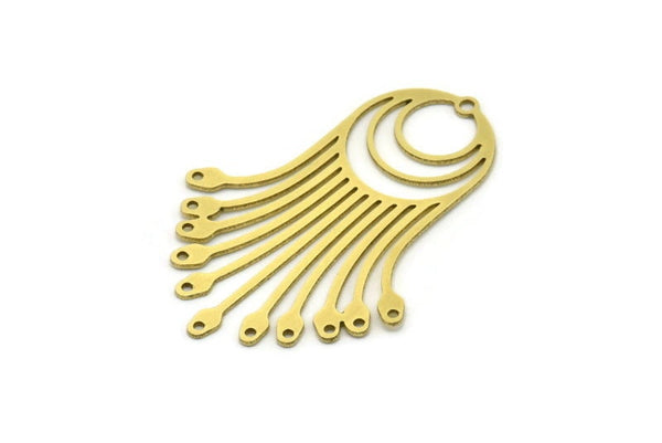 Brass Round Charm, 4 Raw Brass Round Charms With 1 Loop And 11 Holes, Fringed Charms, Findings (41x29x0.60mm) SMP0827