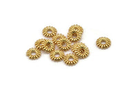 Round Gold Beads, 8 Gold Plated Brass Round Flower Beads, Findings (9mm) N0383