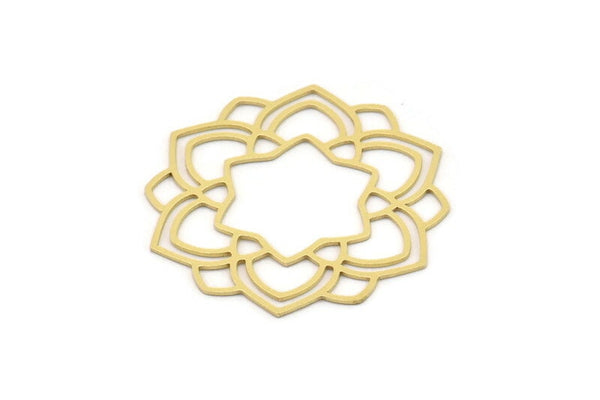 Brass Flower Charm, 2 Raw Brass Flower Charms, Charm Pendants (38x37x0.60mm) SMP0857