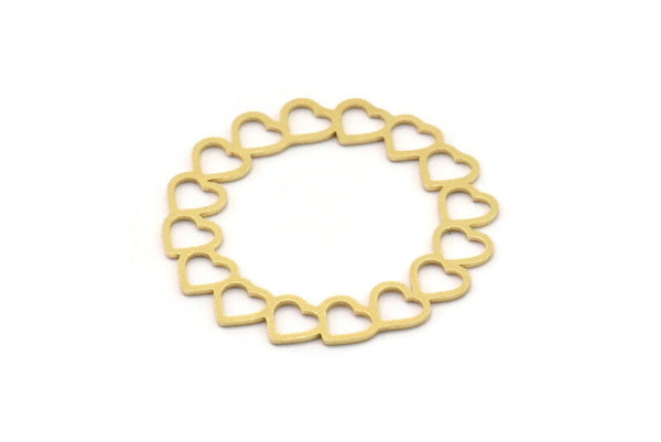 Brass Heart Connector, 2 Raw Brass Heart Charms, Brass Round Charms (36x0.80mm) SMP0874