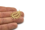 Brass Leaf Charm, 4 Raw Brass Leaf Charms, Findings (37x27x0.60mm) SMP0877