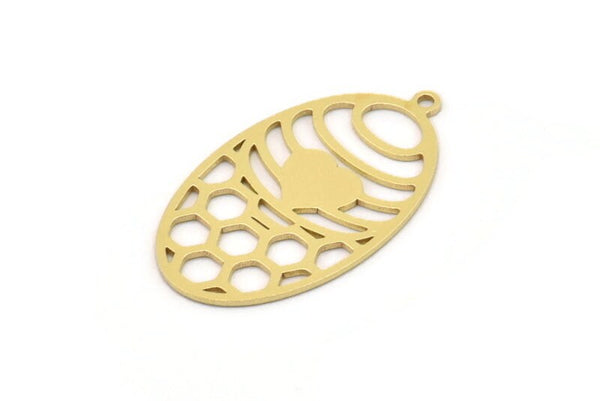 Brass Oval Charm, 6 Raw Brass Oval Charms With 1 Loop, Honeycomb Charms, Heart Charms, Earring Charms (30x17x0.60mm) SMP0880