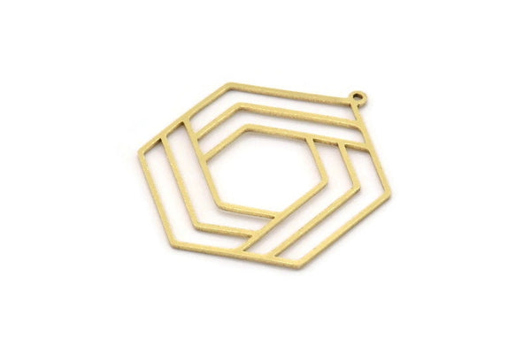 Brass Hexagon Charm, 2 Raw Brass Hexagon Shaped Charms With 1 Loop, Earring Findings, Geometric Charms (37x30x0.80mm) SMP0978