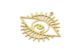 Brass Eye Charm, 4 Raw Brass Crescent Moon Patterned Eye Shaped Charms With 1 Loop, Findings (29x33x0.60mm) SMP0982