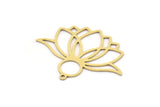 Brass Flower Charm, 4 Raw Brass Lotus Flower Charms With 1 Loop, Findings (26x34x0.60mm) SMP0991 SY0319