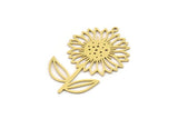 Brass Flower Charm, 4 Raw Brass Sunflower Shaped Charms With 1 Loop, Earring Charms (39x25x0.60mm) SMP0999