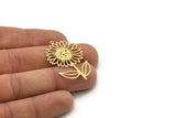 Brass Flower Charm, 4 Raw Brass Sunflower Shaped Charms With 1 Loop, Earring Charms (39x25x0.60mm) SMP0999