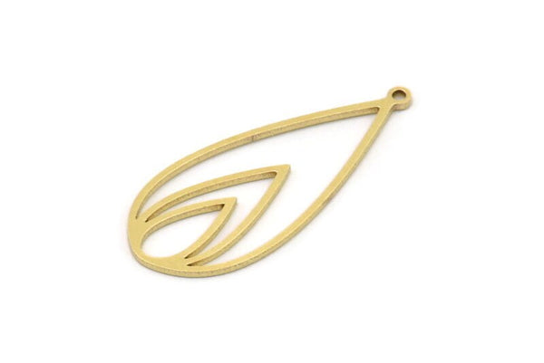 Brass Drop Charm, 6 Raw Brass Drop Charms With 1 Loop, Earrings, Findings (34x15x0.80mm) SMP1004