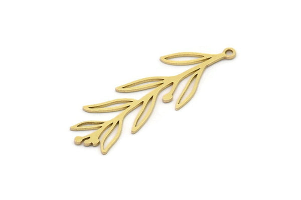 Brass Leaf Charm, 12 Raw Brass Branch Charms With 1 Loop, Charm Pendants (38x12x0.60mm) SMP1009