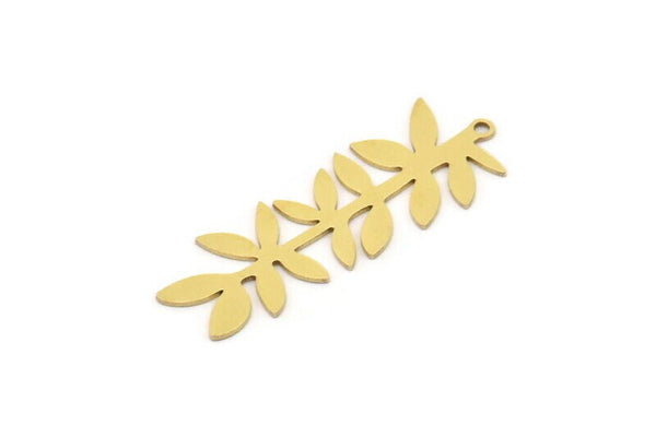 Brass Leaf Charm, 8 Raw Brass Branch Charms With 1 Loop, Charm Pendants (38x14x0.60mm) SMP1019