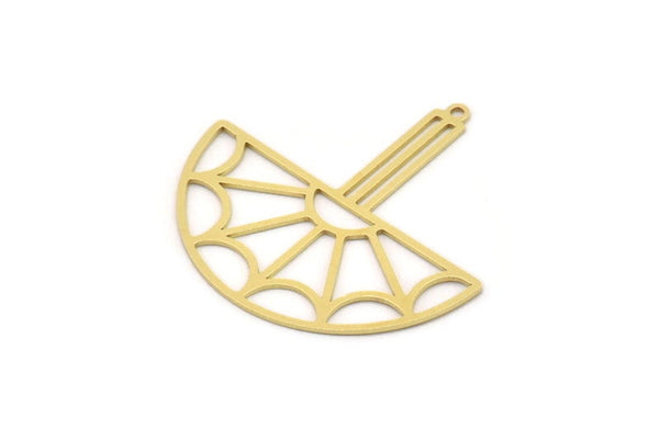 Semi Circle Charm, 4 Raw Brass Half Moon Charms With 1 Loop, Findings (35x35x0.60mm) SMP0881