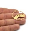 Brass Round Charm, 2 Raw Brass Landscape Patterned Round Shaped Charms With 1 Loop, Charm Pendants (35x34x0.60mm) SMP0886