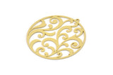 Brass Round Charm, 2 Raw Brass Branch Patterned Round Shaped Charms With 1 Loop, Charm Pendants (37x35x0.60mm) SMP0898