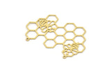 Brass Bee Charm, 2 Raw Brass Honeycomb Charms With 2 Loops, Necklace Findings (31x47x0.60mm) SMP0902