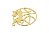 Brass Ball Charm, 2 Raw Brass Basketball Charms With 1 Loop, Slam Dunk Charms, Findings (38x32x0.60mm) SMP0910
