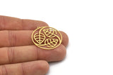 Brass Round Charm, 4 Raw Brass Leaf Patterned Round Shape Charms With 1 Loop, Charm Pendants (32x30x0.60mm) SMP0923
