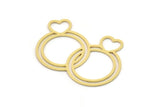 Brass Ring Charm, 4 Raw Brass Double Rings Charms, Couple Ring Charms, Heart Findings (24x33x0.60mm) SMP0924