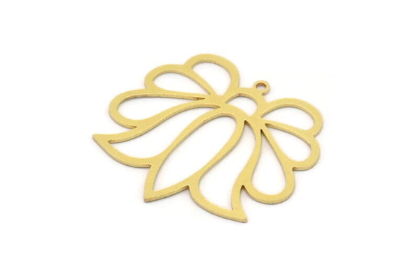 Brass Flower Charm, 4 Raw Brass Flower Shaped Charms With 1 Loop, Charm Pendants (28x31x0.60mm) SMP0929