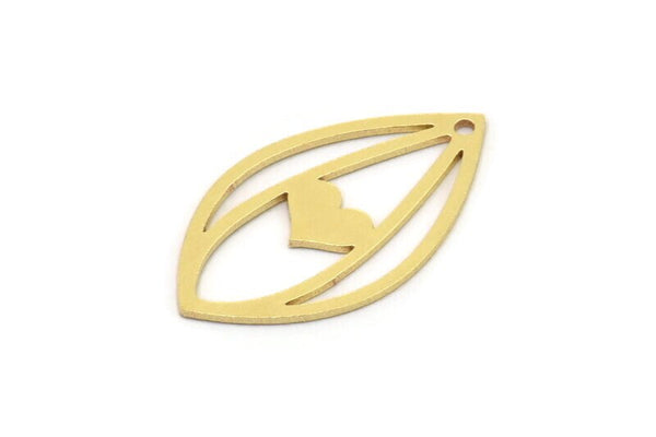 Brass Drop Charm, 8 Raw Brass Heart Patterned Charms With 1 Hole, Earring Findings (26x15x0.60mm) SMP0932