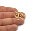 Brass Round Charm, 6 Raw Brass Round Charms With 1 Loop, Fringed Charms, Findings (34x22x0.60mm) SMP0938