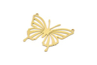 Brass Butterfly Charm, 4 Raw Brass Butterfly Charms With 2 Loops, Necklace Findings (31x37x0.60mm) SMP0942