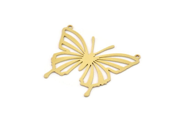 Brass Butterfly Charm, 4 Raw Brass Butterfly Charms With 2 Loops, Necklace Findings (31x37x0.60mm) SMP0942